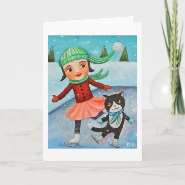 Tarjeta de invierno Chica de tarjetas y patinaje s (Anverso)