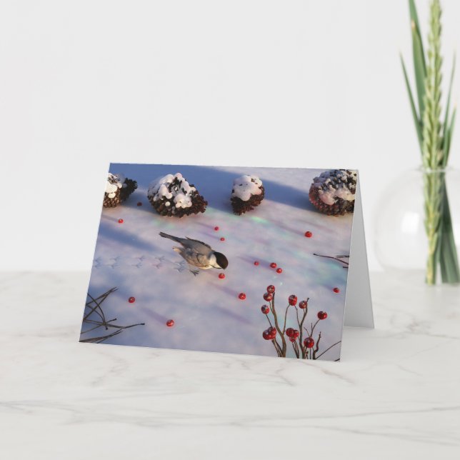 Tarjeta de invierno Chickadee (Anverso)