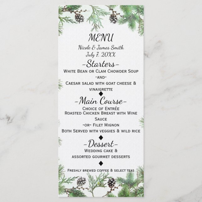 Tarjeta de invierno de vacaciones Green & Pine Con (Anverso)