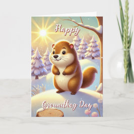 Tarjeta de invierno del Día de la Marmota feliz y 