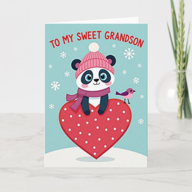 Tarjeta de invierno del dulce nieto panda (Anverso)