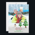 Tarjeta de invierno Snowman para felicitaciones de<br><div class="desc">¿Quieres enviar tarjetas de vacaciones a tus amigos y familiares? No hay nada mejor que compartir tu propia foto o tus seres queridos con ellos para desearles una Feliz Navidad esta temporada. Todo lo que tienes que hacer es cambiar la foto y los textos en la tarjeta. Para cambiar el...</div>