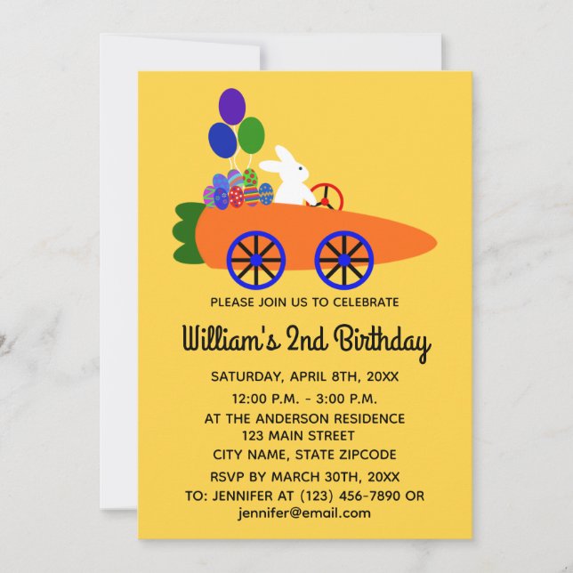 Tarjeta de invitación #3-2 para conejito de cumple (Anverso)
