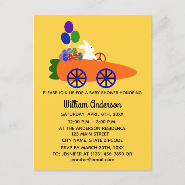 Tarjeta de invitación #3 de conejo de Baby Shower  (Anverso)