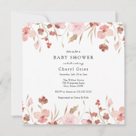 Tarjeta de invitación a Baby Shower con flores ros