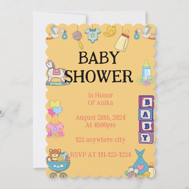 TARJETA DE INVITACIÓN A BABY SHOWER NARANJA (Anverso)