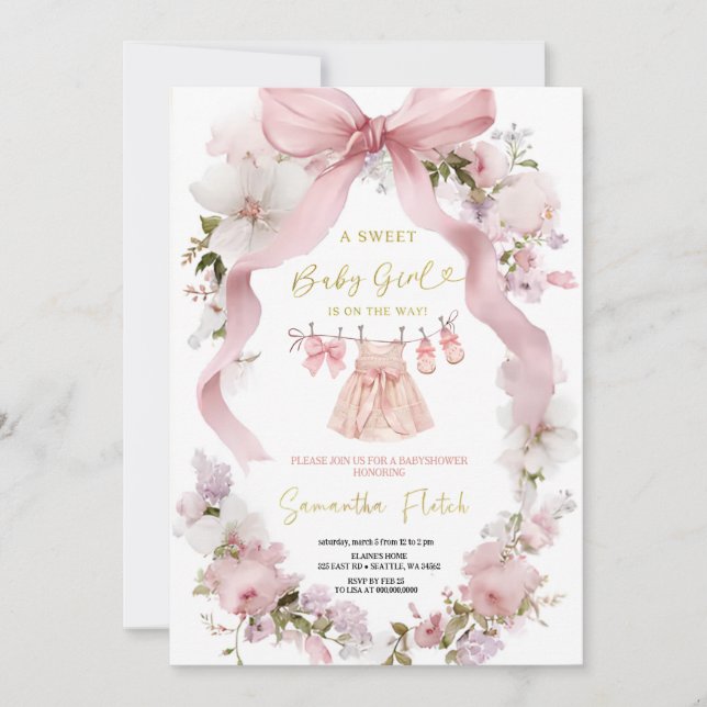 TARJETA DE INVITACIÓN A BABYSHOWER CORAZÓN ROSA (Anverso)