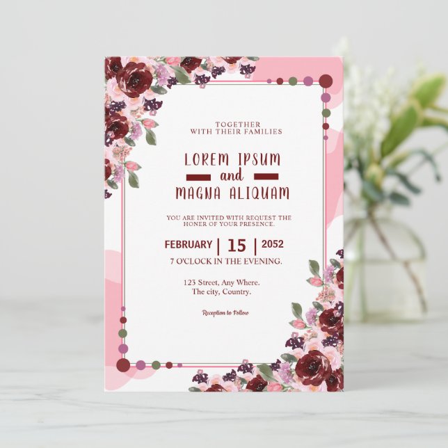 Tarjeta de invitación a boda acuarela Plantilla de (Anverso de pie)