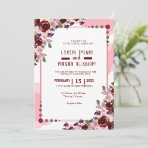 Tarjeta de invitación a boda acuarela Plantilla de