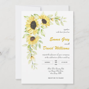 Tarjeta de invitación a boda de girasol acuático