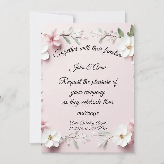 Tarjeta de invitación a boda floral (Anverso)