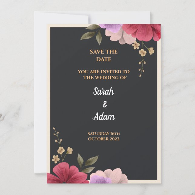 Tarjeta de invitación a boda floral (Reverso)