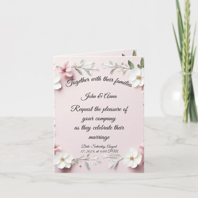 Tarjeta de invitación a boda floral (Anverso)