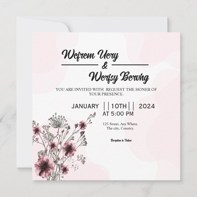 tarjeta de invitación a boda floral (Anverso)