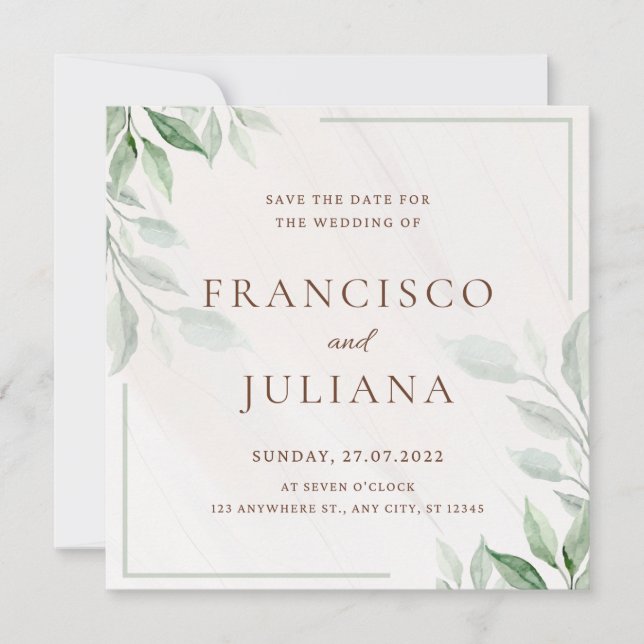 Tarjeta de invitación a boda floral Guardar la fec (Anverso)
