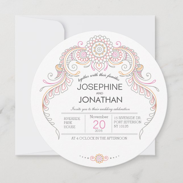 tarjeta de invitación a boda paisley henna (Anverso)