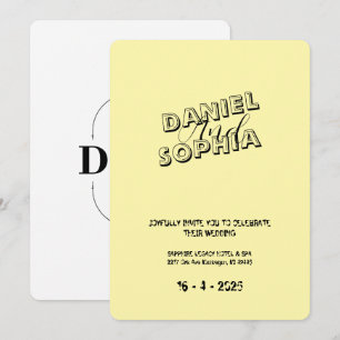 Tarjeta de invitación a boda retro amarilla
