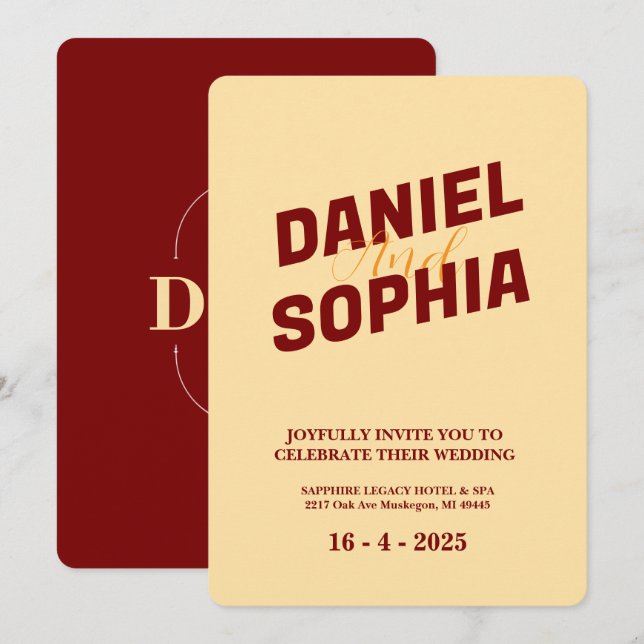 Tarjeta de invitación a boda retro Crema (Anverso / Reverso)