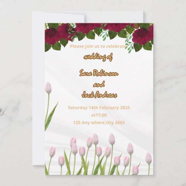 tarjeta de invitación a boda Tamaño: 5" x 7" (Anverso)