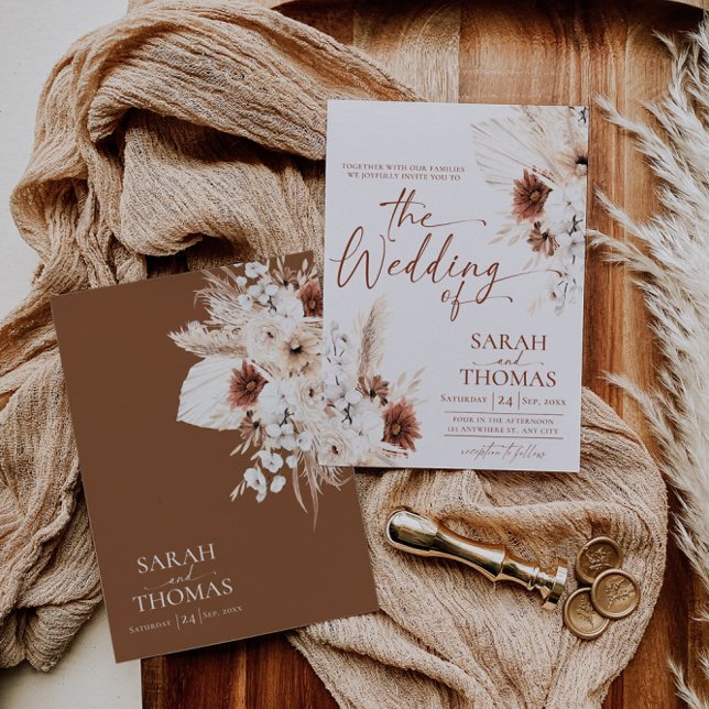 Tarjeta de invitación a bodas Boho Terracotta Wedd (Boho Wedding Invitation Cards, Terracotta Wedding Invitation Template)
