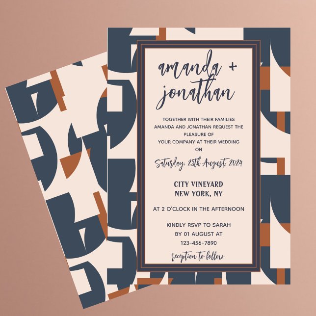 Tarjeta de invitación a bodas geométricas retro vi (Subido por el creador)