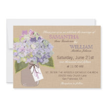 Tarjeta de invitación a bodas rusticas Hydrangea B