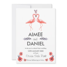 Tarjeta de invitación a bodas tropicales Flamingo