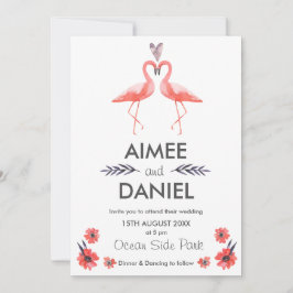 Tarjeta de invitación a bodas tropicales Flamingo