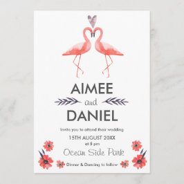 Tarjeta de invitación a bodas tropicales Flamingo 