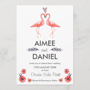 Tarjeta de invitación a bodas tropicales Flamingo 