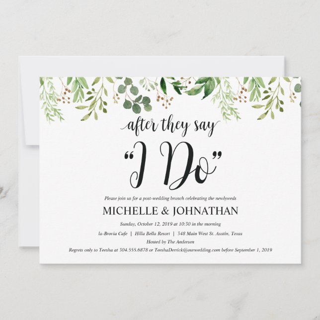 Tarjeta de invitación a brunch para Boda Post Gree (Anverso)