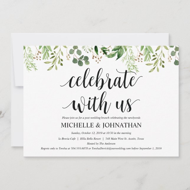 Tarjeta de invitación a brunch para Boda Post Gree (Anverso)