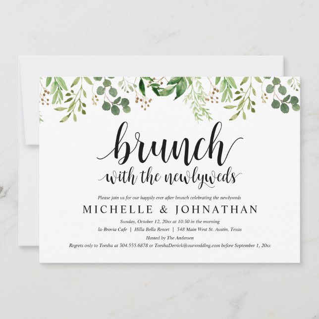 Tarjeta de invitación a brunch para Boda Post Gree (Anverso)