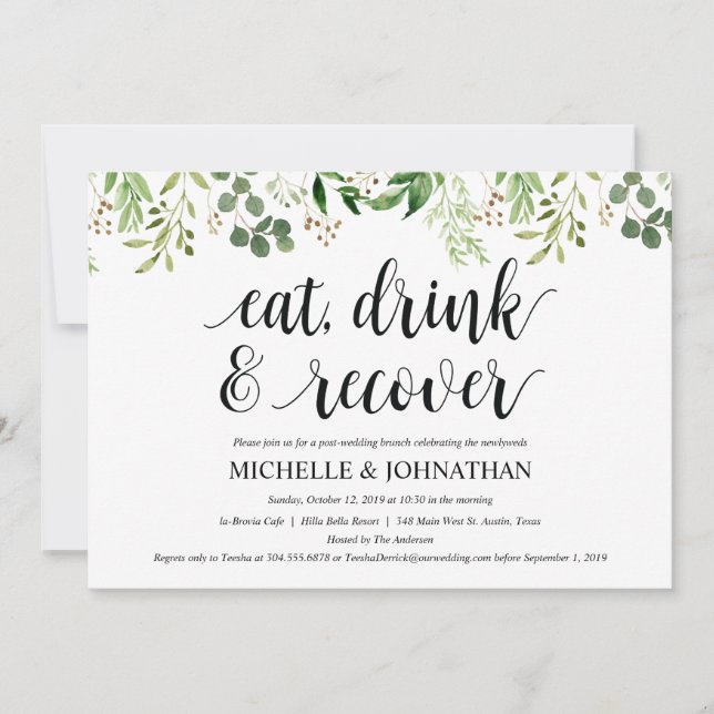 Tarjeta de invitación a brunch para Boda Post Gree (Anverso)
