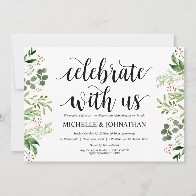 Tarjeta de invitación a brunch para Boda Post Gree (Anverso)