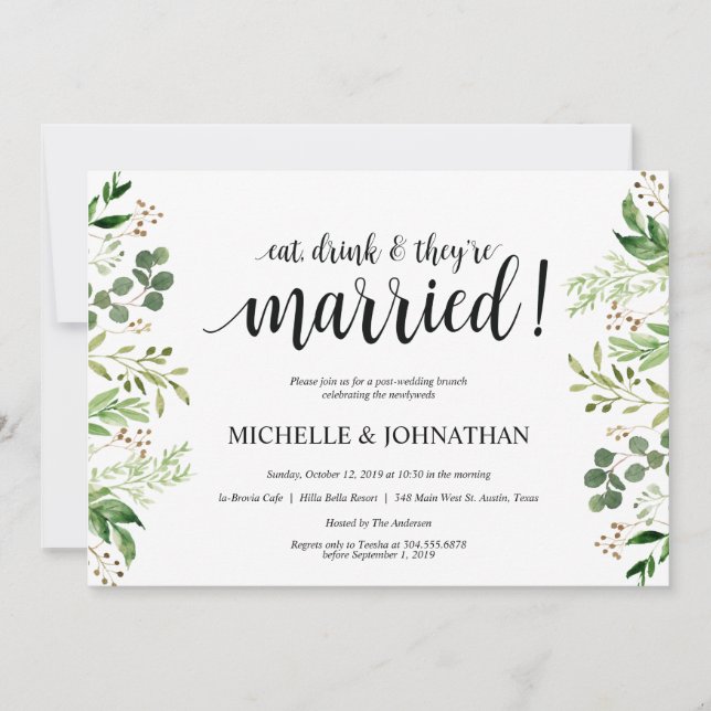 Tarjeta de invitación a brunch para Boda Post Gree (Anverso)