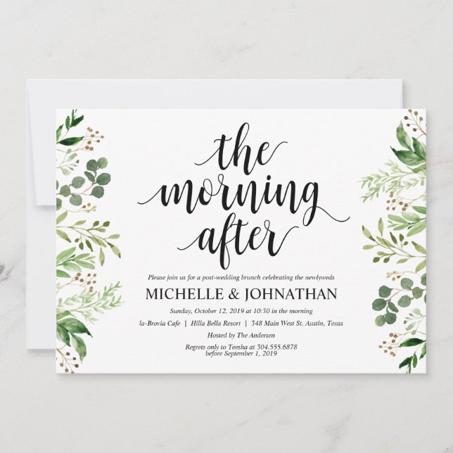 Tarjeta de invitación a brunch para Boda Post Gree (Anverso)