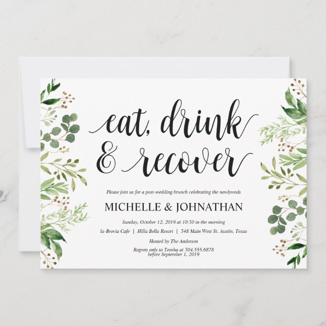 Tarjeta de invitación a brunch para el Boda Post G (Anverso)