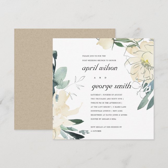 TARJETA DE INVITACIÓN A BRUNCH POST NUPCIAL FLORA  (Anverso / Reverso)