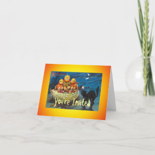 Tarjeta de invitación a calabaza para gato negro v