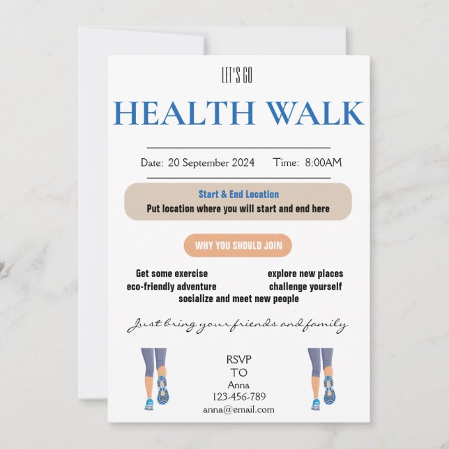 Tarjeta de invitación a caminar por la salud (Anverso)
