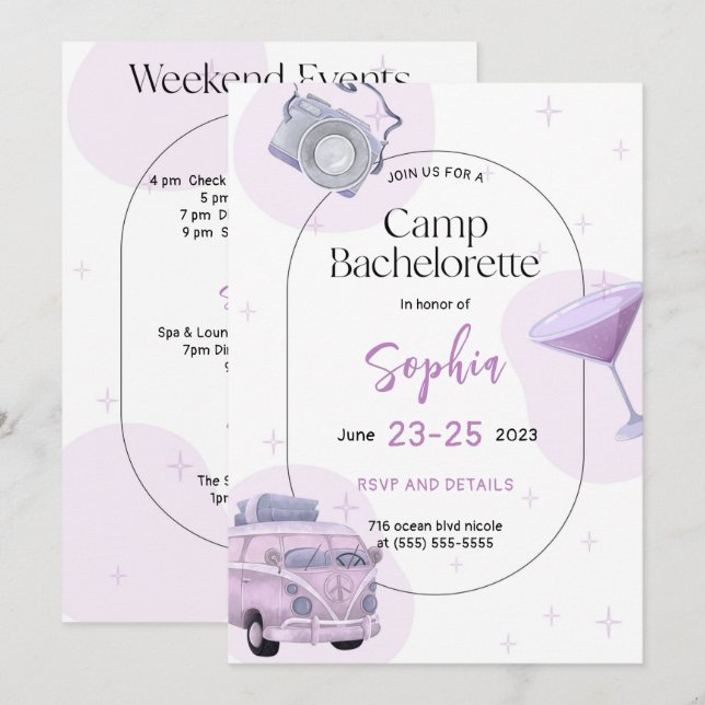 Tarjeta de invitación a camping Bachelorette Party (Anverso / Reverso)