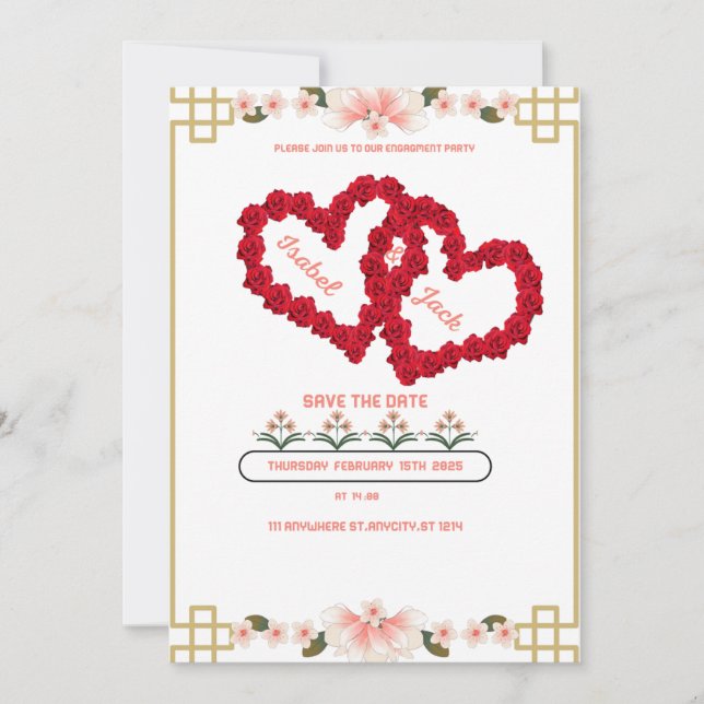 tarjeta de invitación a compromisoTamaño: 5" x 7" (Anverso)