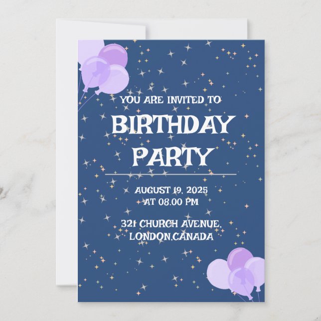 TARJETA DE INVITACIÓN A FIESTA DE CUMPLEAÑOS (Anverso)