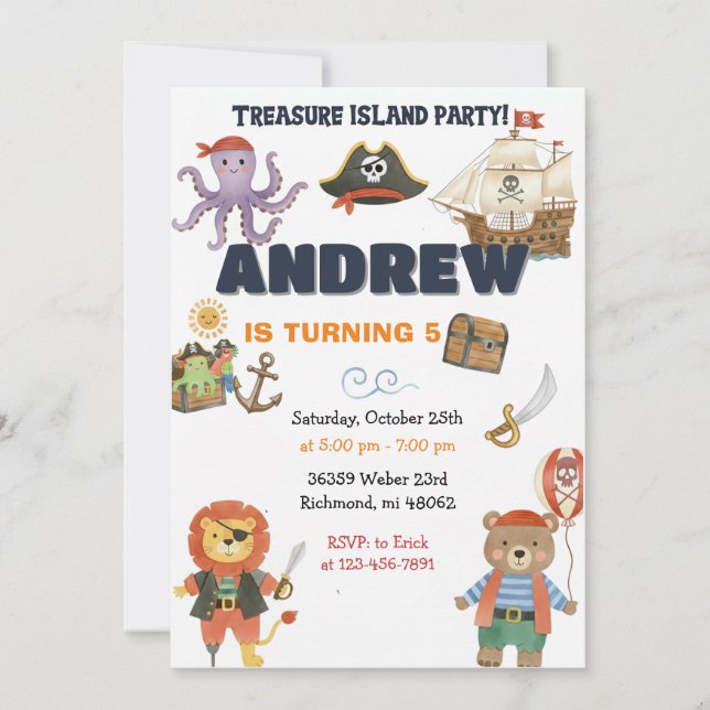 Tarjeta de Invitación a Fiesta de Cumpleaños Pirat (Anverso)