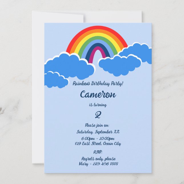 Tarjeta de invitación a fiesta de cumpleaños Rainb (Anverso)