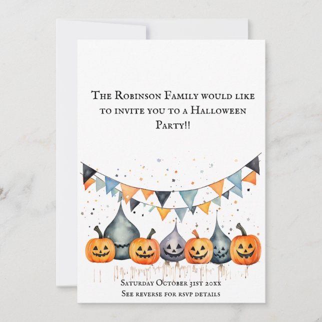 Tarjeta de Invitación a Fiesta de Halloween de Cal (Anverso)