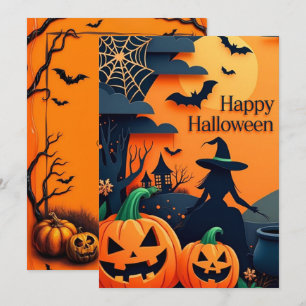 Tarjeta de invitación a fiesta de Halloween naranj