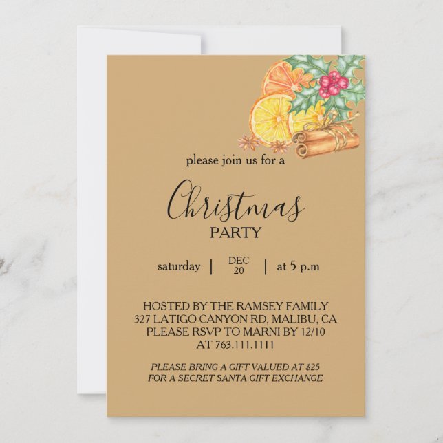 Tarjeta de Invitación a Fiesta de Navidad (Anverso)