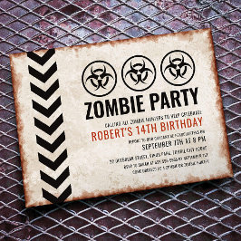 Tarjeta de invitación a fiesta zombie con símbolo